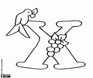 Coloriage Lettre X avec un petit oiseau