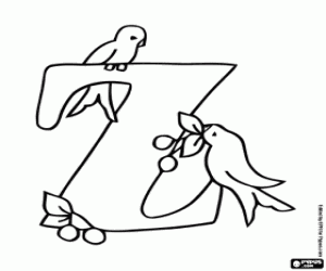 Coloriage Lettre Z avec deux petits oiseaux