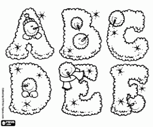 Coloriage Lettres de A à F et bonhommes de neige