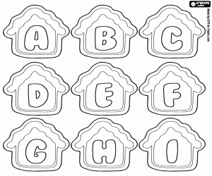 Coloriage Lettres de A à I dans la maison de biscuit