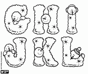 Coloriage Lettres de G à L avec bonhommes de neige