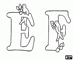 Coloriage Les lettres E et F avec deux oiseaux