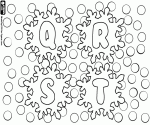 Coloriage Lettres en flocons de neige Q, R, S, T