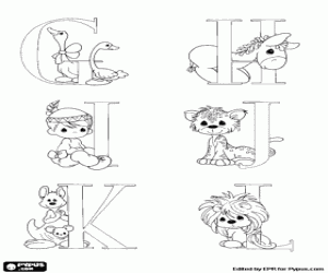 Coloriage Lettres G à L avec les bébés et les animaux