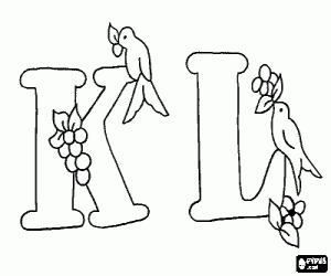 Coloriage Lettres K et L avec des oiseaux et de fruits