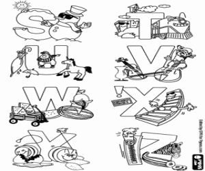Coloriage Lettres S à Z, alphabet décorée