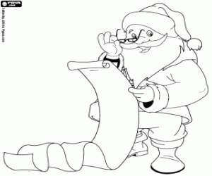 Coloriage Liste des cadeaux et le père Noël