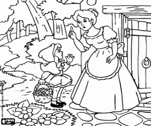 Coloriage Little Red Riding Hood avec sa mère