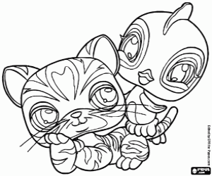 Coloriage Littlest PetShop, oisea et tigre