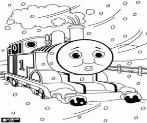 Coloriage La locomotive Thomas et la neige