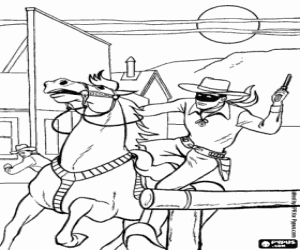 Coloriage Lone Ranger dans le village