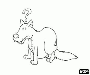 Coloriage Le loup avec des pierres dans le ventre