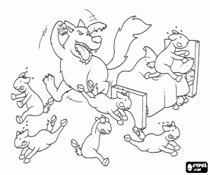 Coloriage Le loup chez des chevreaux