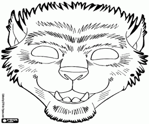 Coloriage Loup garou, masque d’Halloween