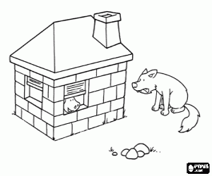 Coloriage Le loup et la maison de brique