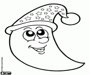 Coloriage La lune avec bonnet de nuit