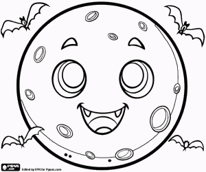Coloriage Lune d'Halloween et chauves-souris
