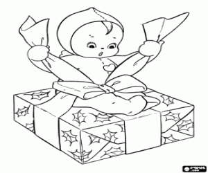 Coloriage Le lutin et le cadeau de Noël