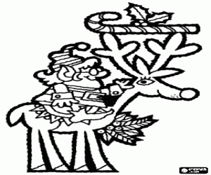 Coloriage Lutin de Noël chevauchant un renne