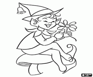 Coloriage Le lutin et une fleur