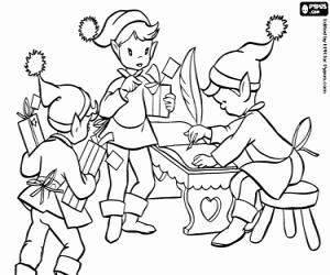 Coloriage Lutins de Noël au travail