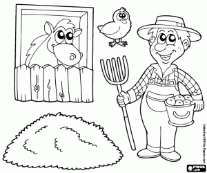 Coloriage L’e fermier à la ferme