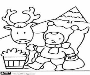 Coloriage L’enfant et le renne de Noël