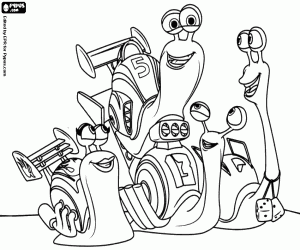 Coloriage L’escargot Turbo avec trois amis