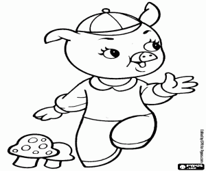 Coloriage L’un des trois petits cochons heureux