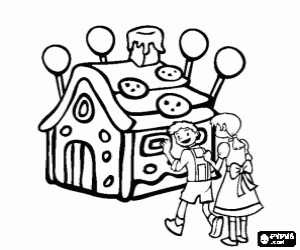 Coloriage La maison au chocolat et les enfants