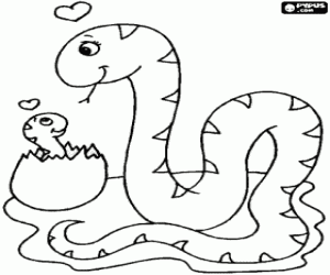 Coloriage Maman serpent avec son bébé