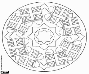 Coloriage Mandala avec des cadeaux de Noël