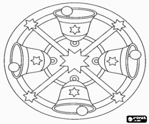 Coloriage Mandala avec des cloches et des étoiles