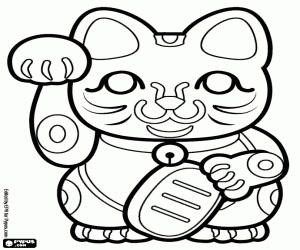 Coloriage Maneki-neko, le chat porte-bonheur
