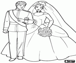 Coloriage Le mariage de Barbie et Ken