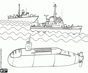 Coloriage Sous-marins et navires militaires