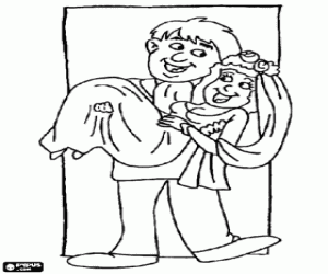 Coloriage Le marié avec la mariée dans les bras