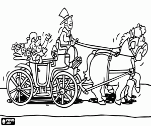 Coloriage La mariée et le marié dans une calèche