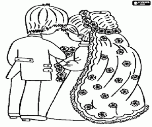 Coloriage Mariée et marié, vu de derrière