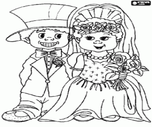 Coloriage Mariée et marié heureux avant mariage