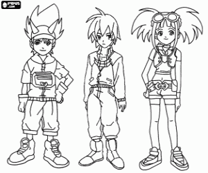 Coloriage Max, Rex et Zoe, Dinosaur King