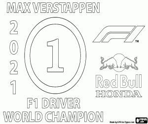 Coloriage Max Verstappen, 2021 F1 Champion