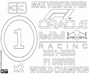 Coloriage Max Verstappen, double champion de F1 2022