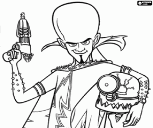 Coloriage Megamind, avec casque et arme