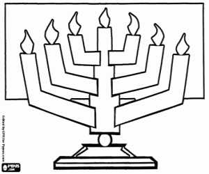 Coloriage La menorah, un candélabre juif