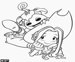 Coloriage Mimi et Palmon, le digimon