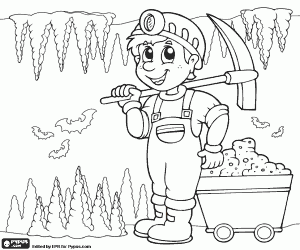 Coloriage Le mineur à l’intérieur de la mine