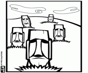 Coloriage Moais incomplets, parc de Rapa Nui