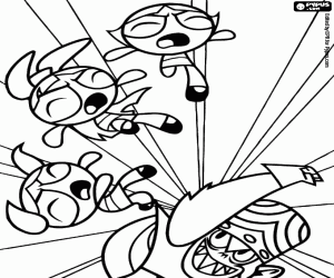 Coloriage Mojo Jojo contre les Supers Nanas