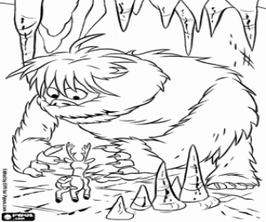 Coloriage Le monstre de la neige dans la grotte